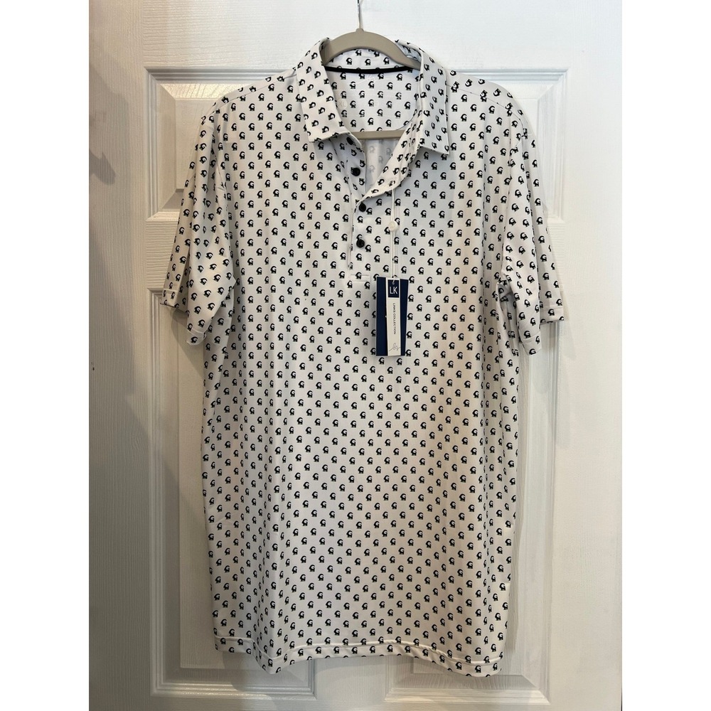 Boston Scott Golf Polo Poly Spandex White GOAT Print Modern Fit XL NWT